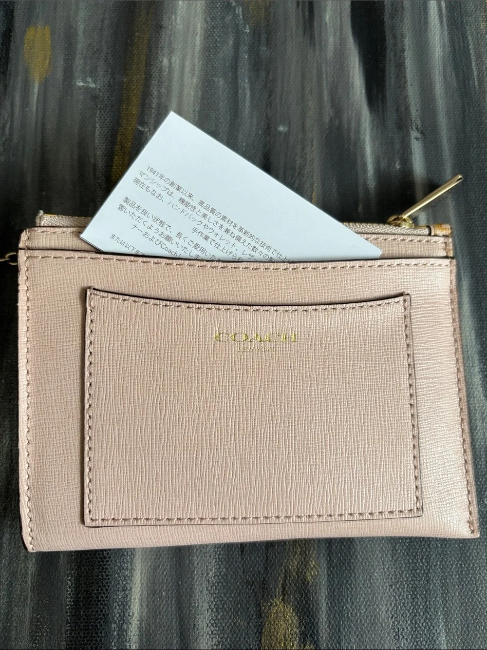 NWOT COACH Pale Pink Leather Card & Key Pouch with Gold Hardware
